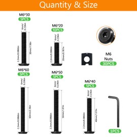 30 Set Crib Screws Replacement Set,Bed Frame Bolts and Nuts Kit,Hex Socket Cap Furniture Screws & Barrel Nuts for Beds Furniture Headboards Crib Hardware Replacement Kit, M6x20/30/40/50/60mm Wrench