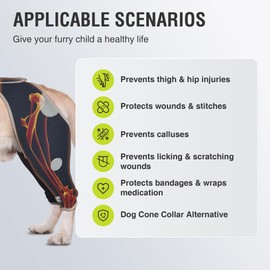 KISFLY Dog Licking Sleeve Back Leg, Dog Recovery Sleeve, Dog Recovery Suit Prevents Licking, Dog Rear Leg Brace Protects Wound, Prevents Skin Damage, Dog Cone Alternative, with Reflective Material- S
