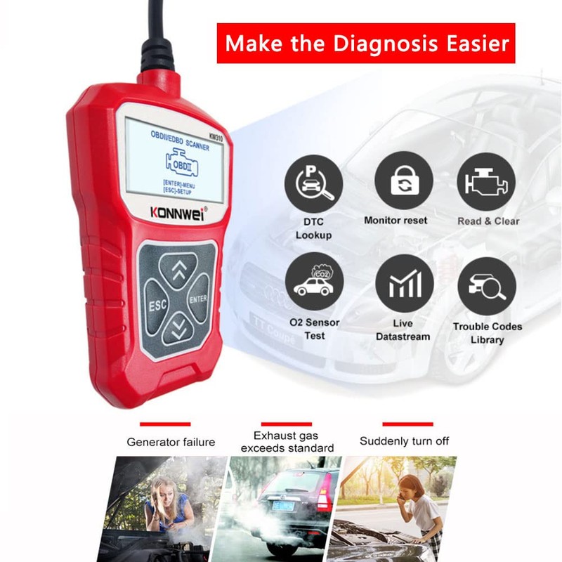 Baceyong 12V Automotive OBD2 Scanner Engine Diagnostic Tool with 10
