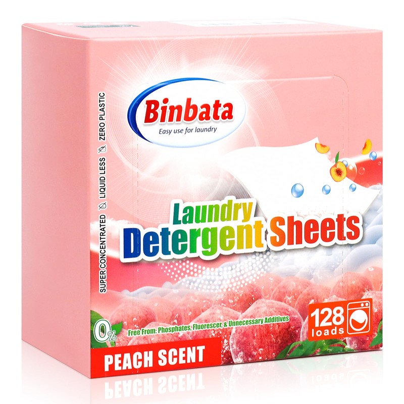 Binbata Hojas de detergente para ropa sucia, 64 piezas (128