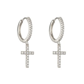 BSLVWG Cross Hoop Earrings Rhinestone 14K Gold/White Gold Plated Cross Huiggie Hoop Lightweight Hypoallergenic Earrings for Sensitive Ears Minimalist Earrings Drop Dangle Earrings for Women (Silver)