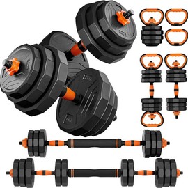 Adjustable Weight Dumbbell Set, 44/66/88LBs Free Weights Dumbbell Set, functions as Dumbbell, Barbell, Kettlebell and Push-up, Multi-functional Fitness Exercise Equipment for Home Gym - size: 66lbs