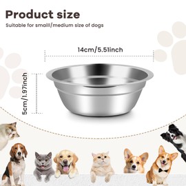 50 Pcs 5.5 Inch Stainless Steel Dog Bowls Replacement Basic Cat Bowls 10 OZ Food and Water Dish Thickened Dog Food Bowls Small Pet Plate Cat Food Bowl Pet Feeding Bowl for Kitten Puppy Small Dog