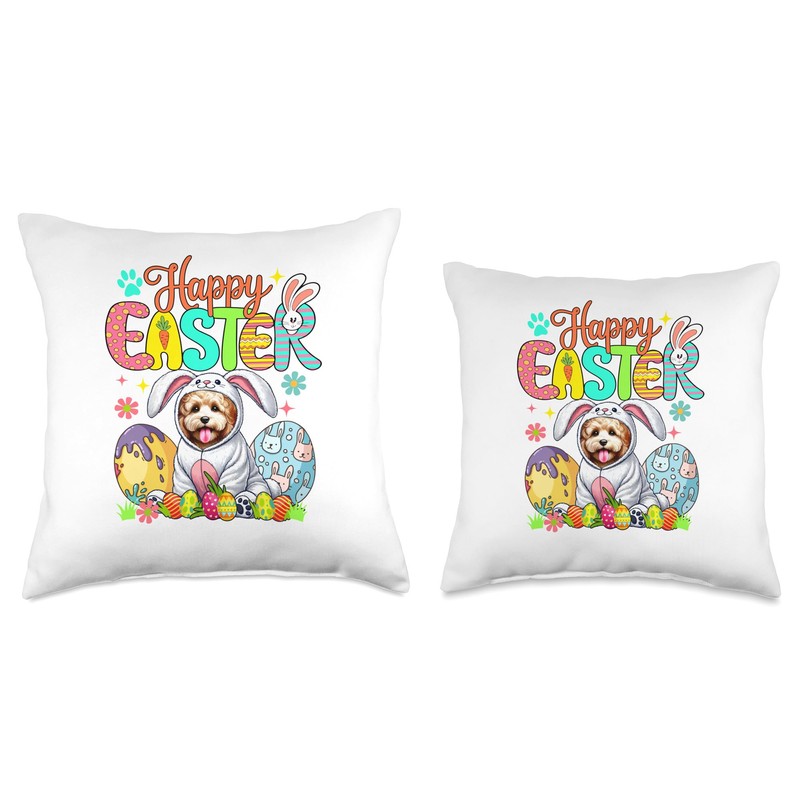 Happy Easter Cockapoo Cosplay Bunny Chocolate Eggs Owner Throw Pillow