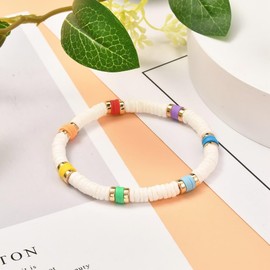 Hemasa Polymer Clay & Natural White Shell Disc Beads Stretch Bracelet for Teen/Girl/Women