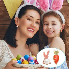 MUYAN Cute Small Easter Bunny Stud Earrings Pink Rabbit Orange Carrot Easter Earrings for Women