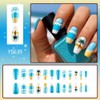 Summer Blue White Press on Nails Coffin Fake Nails Medium