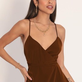 EVER FAITH Marquise Crystal Wedding Party Jewelry Set for Bride, Gorgeous Leaf Rhinestone Cluster Necklace Dangle Earrings Tennis Bracelet Sets Brown Gold-Tone