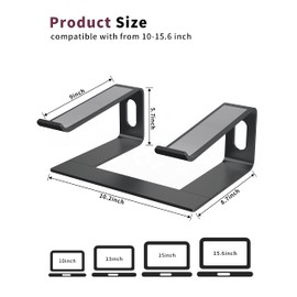 ALASHI Laptop Stand for Desk, Aluminum Computer Riser, Ergonomic Notebook Holder, Detachable Metal Laptops Elevator, PC Cooling Mount Support 10 to 15.6 Inches Notebook, Black