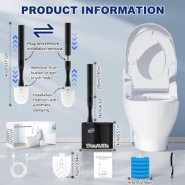 SAKAKI Electric Toilet Brush and Holder Set Electric Toilet Bowl Brush Toilet Brush Cleaner Set with 5 Refills Disposable Cleaner Brush Floor Standing Wall Mounted Without Drilling Rechargeable Black