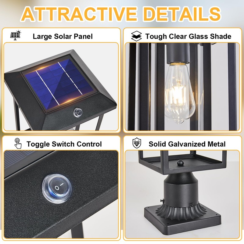 SCNYCUL Solar Lamp Post Lights for Outdoor with Pier Mount