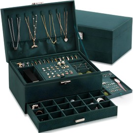 Retoo Jewellery Box, Velvet Jewellery Box with 2 Layers, Jewellery Box, Jewellery Box for Women, Storage Case, Jewellery Boxes for Rings, Earrings, Necklaces and Watches