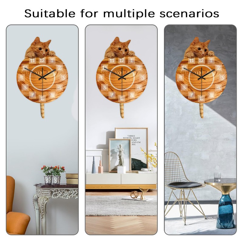 Timethink Cat Clock with Moving Tail, Orange, Analog, Unisex, 12"