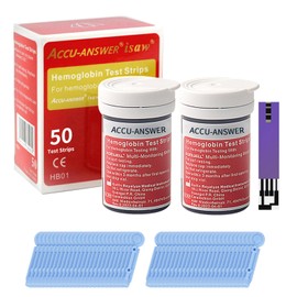 ACCU-Answer 50 Test Hemoglobin Test Strips for ACCU-Answer 4-in-1 Test Meter, 50 Lancets Total Included. No Code Card Need, Accurate and Fast, Easy to Use and Read