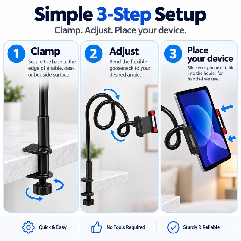 Gooseneck Phone & Tablet Stand for Hands-Free Viewing – 360°