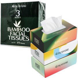 Palm Naki Bamboo Facial Tissue Box – 3-Ply Tissues – 125 Sheets per Box – Pack of 3 | Sustainable, Tree-Free Facial Tissues for Home, Office & Everyday Use