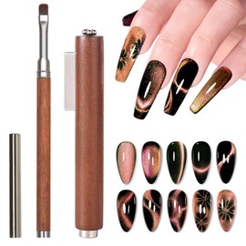 Cat Eye Magnet for Nails & Nail Magnet Tool Kit - 2-in-1 Non-Shedding Builder Gel Brush + 3-in-1 Magnet for Cat Eye Gel Polish | Salon-Grade Nail Magnets for Nail Art (Cateye, Florals,NAT262)