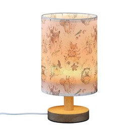 YYZZH Table Lamp Woodland Animal Forest Deer Fox Squirrel Hare Hedgehog Pumpkin Nightstand Lamp with Wood Base Fabric Lamp Shade Bedside Desk Lamp for Living Room Bedroom Kids Room Office