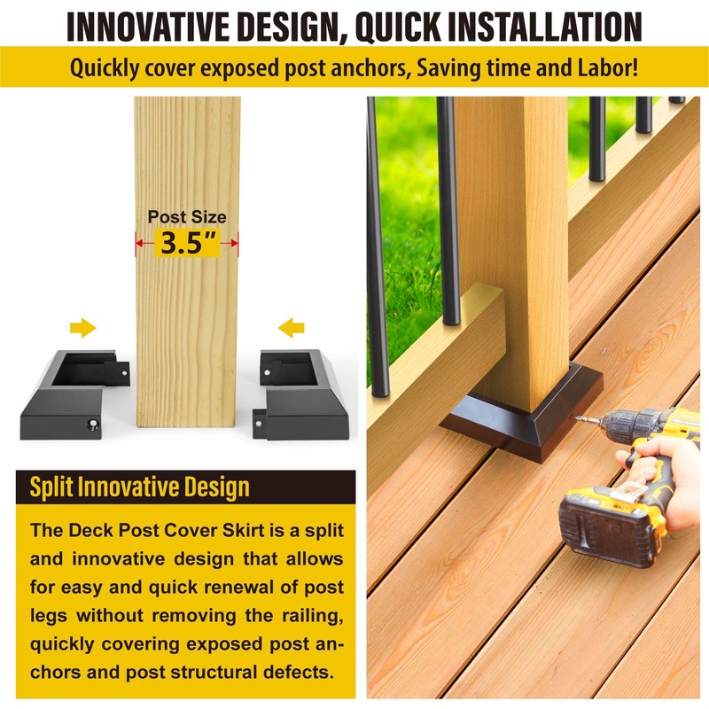 4Pack 3.5"x 3.5" Aluminum Deck Post Base Cover, Split Post