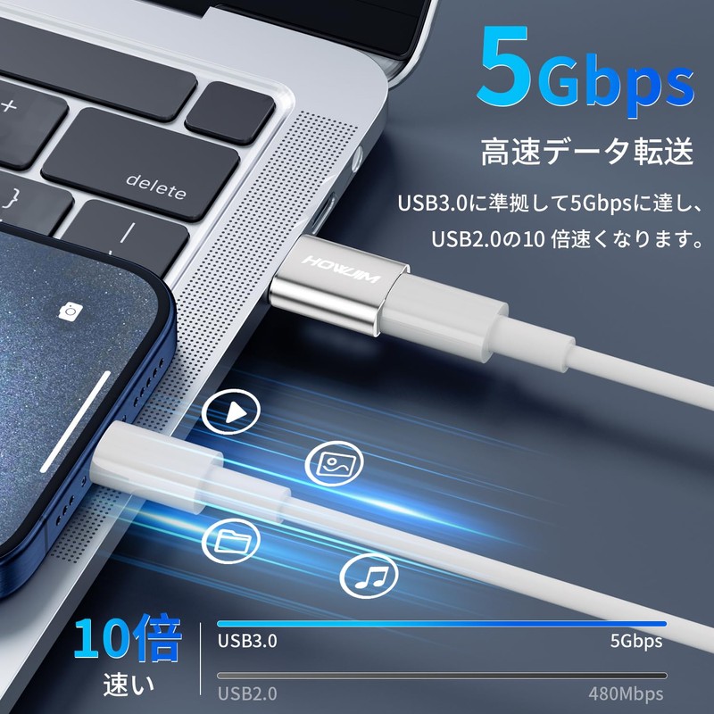 HOWJIM USB Type-C Converter Adapter, QC3.0 Rapid Charging, 5Gbps High