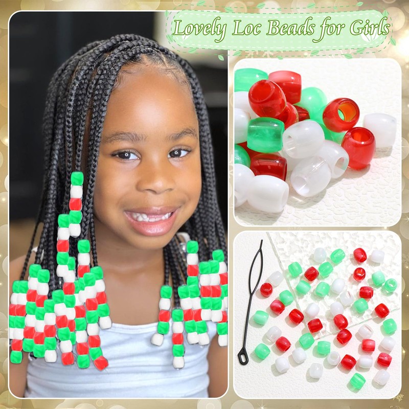 VENOFEN 48PCS Green Hair Beads Red White Acrylic Loc Bead