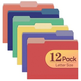 Piasoenc Color File Folders Set of 12, 1/3 Cut Tab, Letter Size Folder for 8.5 x 11 Documents Files, Assorted 6 Colors Filing for Office School Business