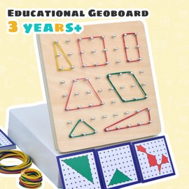 Wooden Geoboards with Rubber Bands for Kids, Educational Pattern Blocks Games, Preschool Geoboards Toys for Toddlers, Learning Toys for 4 Years Old