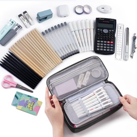 Horizontal Writing Pencil Bag - Large Pencil Case, Pencil Pouch with Zipper Compartment, Aesthetic Pencil Case for Adult, Office Stationery Pouch Pen Case, gray (dark gray), Modern