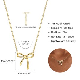 prgislew 14K Gold Bow Necklace for Women - Bow Necklace 14K Dainty Gold Plated Necklace Cute Small Tiny Bow Pendant Choker Chain Necklace Trendy Necklaces for Women Gold Jewelry Gift