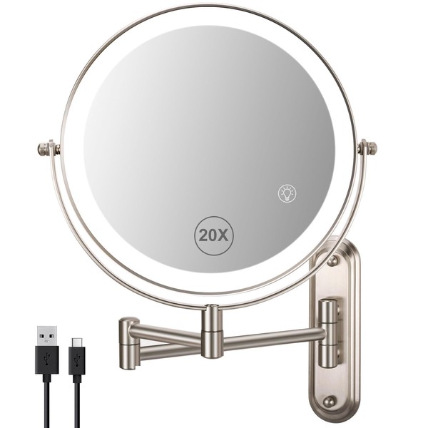 VORREMIRR Wall Mounted Makeup Mirror, 1x/20x Magnifying Mirror with 8.5"
