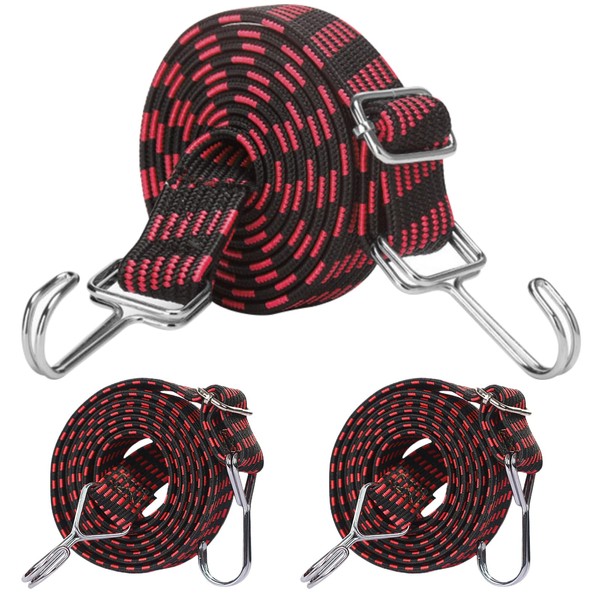 BDSHUNBF 3 Pack Bungee Cords With Hooks Adjustable, Elastic Rope