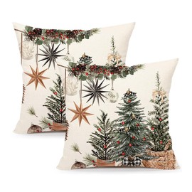 4TH Emotion Christmas Trees Pillow Covers 18x18 Inch Set of 2, Boho Xmas Farmhouse Decorations Winter Holiday Decor Throw Cushion Case for Home Couch S24C38