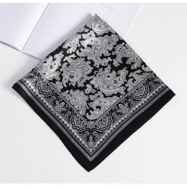 JERLA Women's Men's Small Square satin 100% Real Mulberry Silk Scarfs paisley Hair head face scarf 21" x 21", B-paisley Black, 21" x 21"