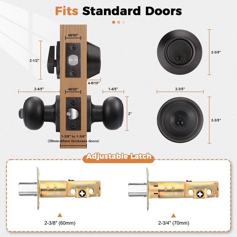 Probrico Front Door Entry Handles Lockset and Single Cylinder Deadbolt