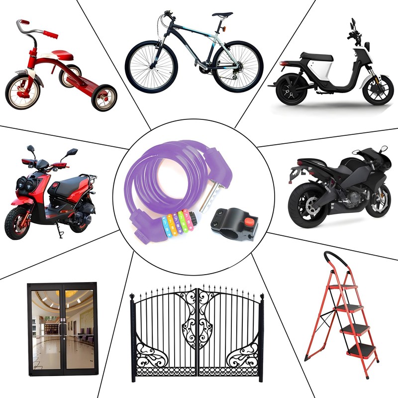 ZHEGE Bicycle Key, Dial Type Wire Lock, 5-Digit, Length 1200mm,