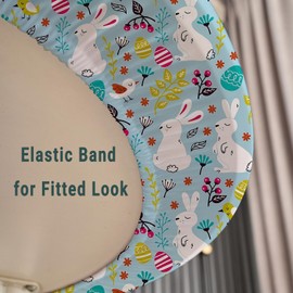 Easter Light Blue Tablecloth for 48x72 Inch Oval Table Cloth Fitted Elastic Wrinkle Free Washable Stretchy Fabric Kitchen Dining Table Cover Non Slip Rabbit and Eggs