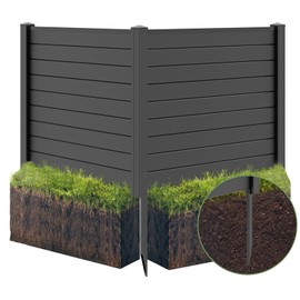 Happygrill Air Conditioner Fence, 2-Panel Trash Can Enclosure w/Stakes, 48”L x 37.5”H Pool Equipment Fence Screen, Freestanding Outdoor Privacy Fence Panel Kit for Lawn, Garden & Patio, Black