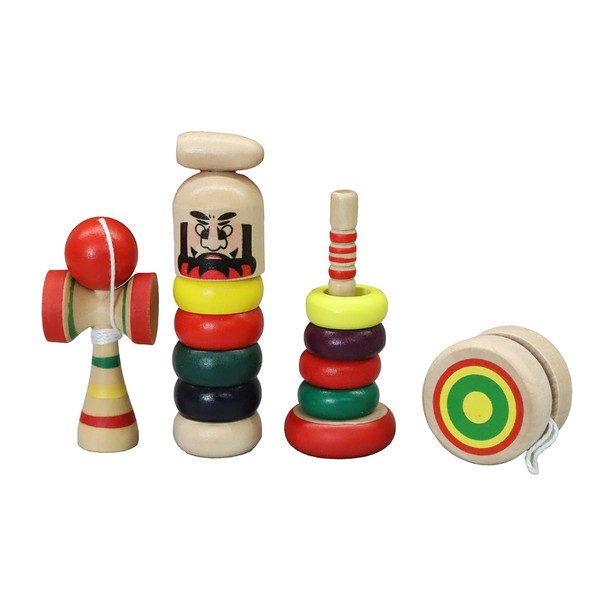 Mini Japanese Traditional Wooden Toy Set of 4 (1 Each)