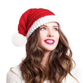 Glynisyz Santa's Knit Hat for Women Christmas Xmas Beanie Winter Hat with Pom Pom for Adults Women Men