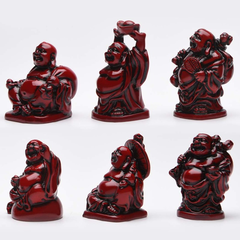 BRABUD Feng Shui 2in Red Resin Laughing Buddha Statue Figurines