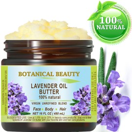 Botanical Beauty LAVENDER OIL BUTTER 100% Natural 16 Fl.oz.- 480 ml. Lavender Essential Oil in Shea Nut Butter for FACE, SKIN, BODY, HAIR, NAILS. Beauty Skin Moisturizer Oil Butter.