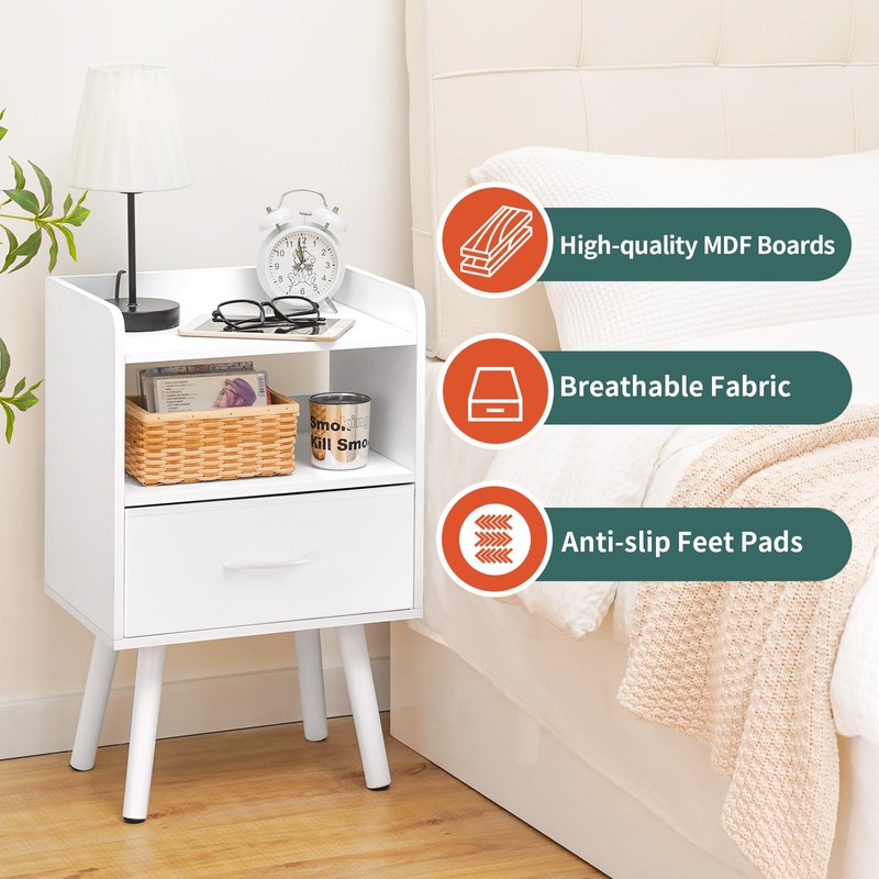 Yoobure Modern Nightstand with Drawer, Bedside Tables, Mid Century Nightstands
