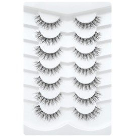 Happy Heartbeat 3D Clear Band False EyeLashes Natural Look Cat Eye Wispy Fake lashes Short Supernatural Cross Soft Reusable Lashes 7 Pairs-Happy Heartbeat(No.210)