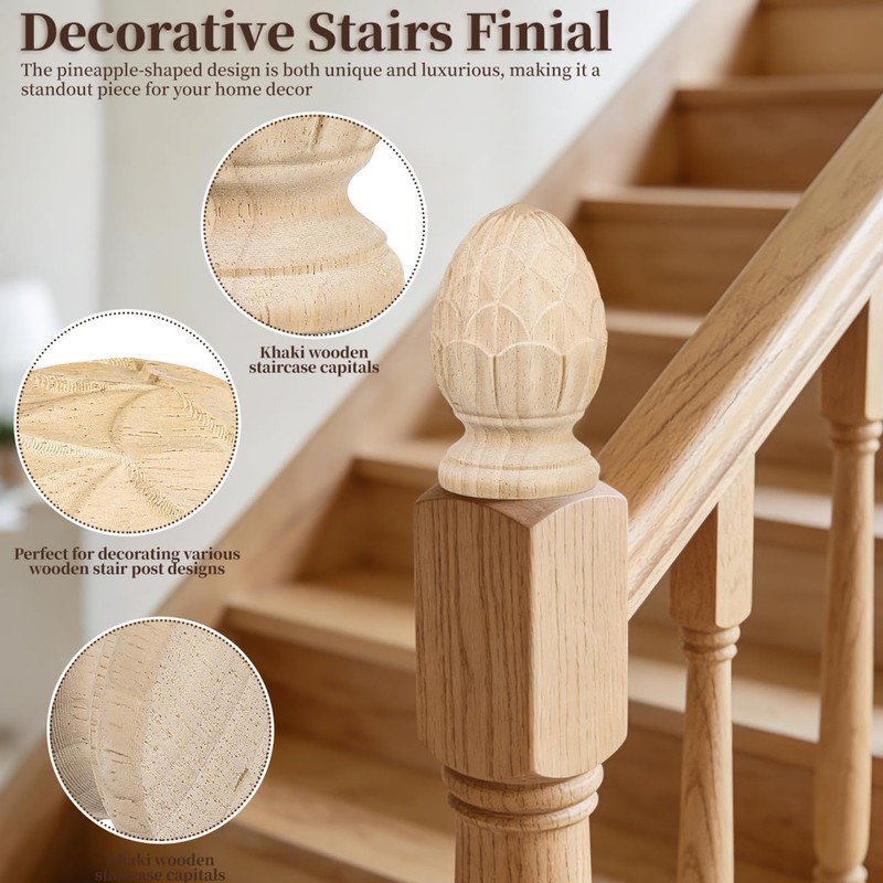 Pineapple Wood Finial for Stair Post, Wood Pineapple Finial