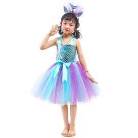 Tutu Dreams 4 Colors Mermaid Dress for Girls with Headband Birthday Party Gifts Dress Up Clothes