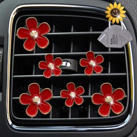 6 Pcs Red Daisy Air Vent Clips, Cute Flower Air Conditioning Outlet Clip Car Air Fresheners Vent Clips Car Interior Decor Charm Car Decoration Cute Car Accessories for Women Girls Air Fresheners