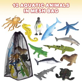 ArtCreativity - Surtido de animales marinos acuáticos en bolsa de malla, paquete de 12 cifras de criatura marina en varios diseños, juguetes de agua de baño para niños, decoración de fiesta de vida marina, recuerdos de fiesta para niños y niñas