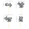 24 PCS Black Glitter 30th Birthday Cupcake Toppers for Celebrating