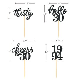 24 PCS Black Glitter 30th Birthday Cupcake Toppers for Celebrating Thirty Years Old Birthday Party Decorations for 30th Anniversary Party Supplies