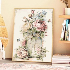 JATOK Paint by Numbers Kits for Adults, Painting Kits for Beginners On Clear Colored Canvas, Easy DIY Acrylic Pigment Drawing Paintwork for Home Wall Decor, Flower 30x40CM/12x16in (with Frame